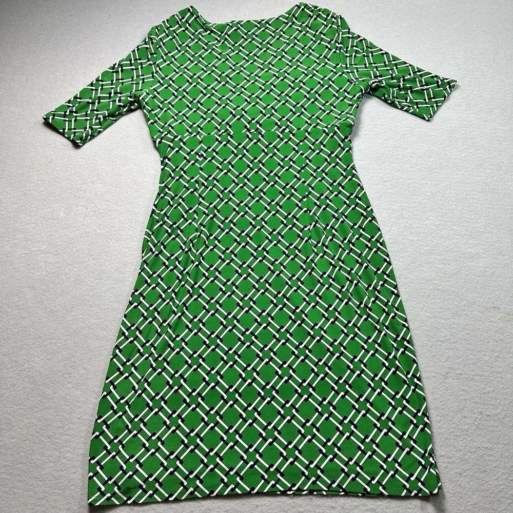 Lauren Ralph Lauren Ruched Sheath Dress Green Geometric Chain Print Womens 12